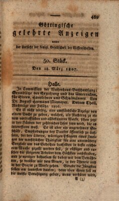 Göttingische gelehrte Anzeigen (Göttingische Zeitungen von gelehrten Sachen) Samstag 28. März 1807