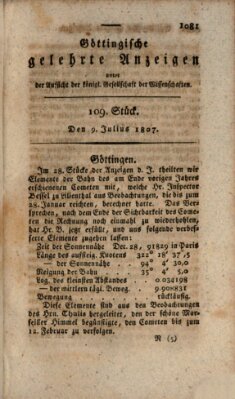 Göttingische gelehrte Anzeigen (Göttingische Zeitungen von gelehrten Sachen) Donnerstag 9. Juli 1807