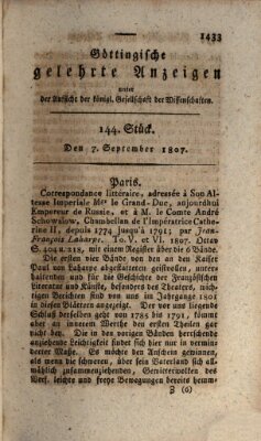 Göttingische gelehrte Anzeigen (Göttingische Zeitungen von gelehrten Sachen) Montag 7. September 1807