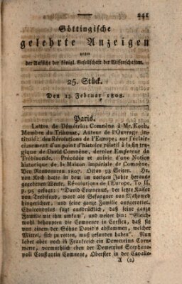 Göttingische gelehrte Anzeigen (Göttingische Zeitungen von gelehrten Sachen) Samstag 13. Februar 1808