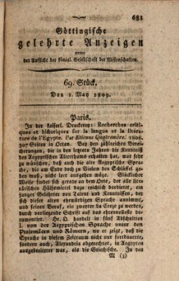 Göttingische gelehrte Anzeigen (Göttingische Zeitungen von gelehrten Sachen) Montag 1. Mai 1809