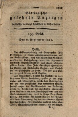 Göttingische gelehrte Anzeigen (Göttingische Zeitungen von gelehrten Sachen) Montag 25. September 1809
