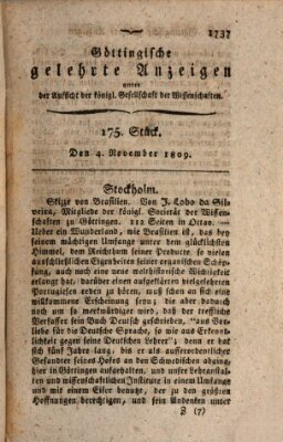 Göttingische gelehrte Anzeigen (Göttingische Zeitungen von gelehrten Sachen) Samstag 4. November 1809