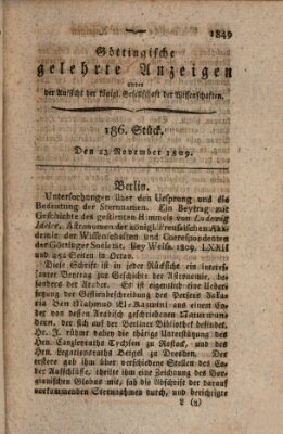 Göttingische gelehrte Anzeigen (Göttingische Zeitungen von gelehrten Sachen) Donnerstag 23. November 1809