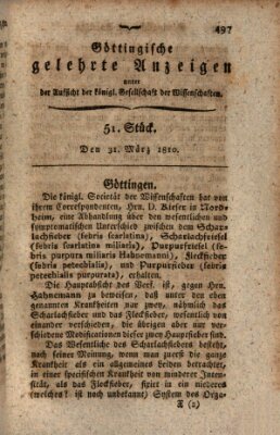 Göttingische gelehrte Anzeigen (Göttingische Zeitungen von gelehrten Sachen) Samstag 31. März 1810