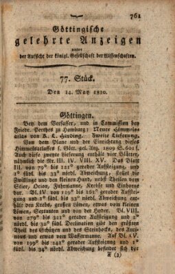 Göttingische gelehrte Anzeigen (Göttingische Zeitungen von gelehrten Sachen) Montag 14. Mai 1810
