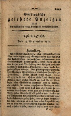 Göttingische gelehrte Anzeigen (Göttingische Zeitungen von gelehrten Sachen) Donnerstag 13. September 1810