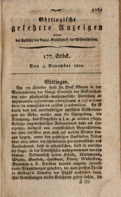 Göttingische gelehrte Anzeigen (Göttingische Zeitungen von gelehrten Sachen) Montag 5. November 1810