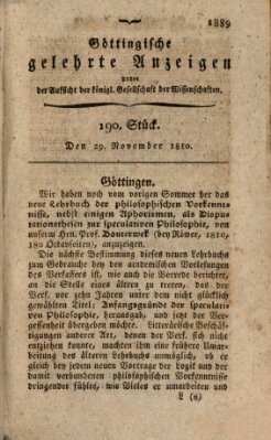 Göttingische gelehrte Anzeigen (Göttingische Zeitungen von gelehrten Sachen) Donnerstag 29. November 1810