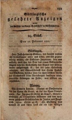 Göttingische gelehrte Anzeigen (Göttingische Zeitungen von gelehrten Sachen) Montag 11. Februar 1811