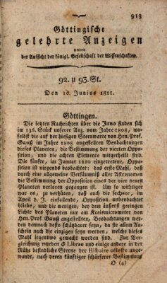 Göttingische gelehrte Anzeigen (Göttingische Zeitungen von gelehrten Sachen) Montag 10. Juni 1811