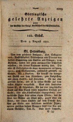 Göttingische gelehrte Anzeigen (Göttingische Zeitungen von gelehrten Sachen) Samstag 3. August 1811