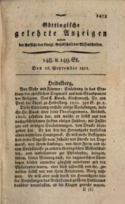 Göttingische gelehrte Anzeigen (Göttingische Zeitungen von gelehrten Sachen) Montag 16. September 1811