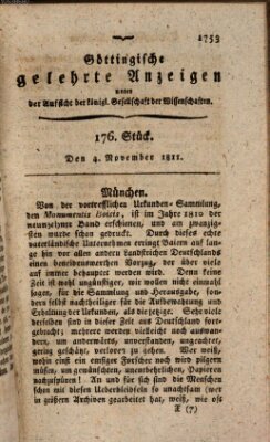 Göttingische gelehrte Anzeigen (Göttingische Zeitungen von gelehrten Sachen) Montag 4. November 1811