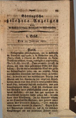 Göttingische gelehrte Anzeigen (Göttingische Zeitungen von gelehrten Sachen) Samstag 11. Januar 1812