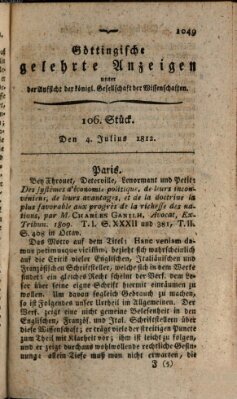 Göttingische gelehrte Anzeigen (Göttingische Zeitungen von gelehrten Sachen) Samstag 4. Juli 1812