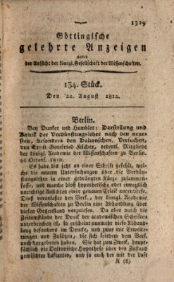 Göttingische gelehrte Anzeigen (Göttingische Zeitungen von gelehrten Sachen) Samstag 22. August 1812