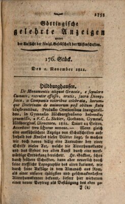 Göttingische gelehrte Anzeigen (Göttingische Zeitungen von gelehrten Sachen) Montag 2. November 1812
