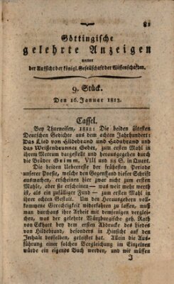 Göttingische gelehrte Anzeigen (Göttingische Zeitungen von gelehrten Sachen) Samstag 16. Januar 1813