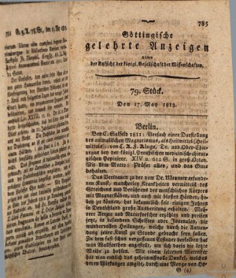 Göttingische gelehrte Anzeigen (Göttingische Zeitungen von gelehrten Sachen) Montag 17. Mai 1813