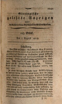 Göttingische gelehrte Anzeigen (Göttingische Zeitungen von gelehrten Sachen) Samstag 7. August 1813