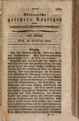 Göttingische gelehrte Anzeigen (Göttingische Zeitungen von gelehrten Sachen) Montag 18. Oktober 1813