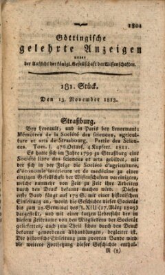 Göttingische gelehrte Anzeigen (Göttingische Zeitungen von gelehrten Sachen) Samstag 13. November 1813