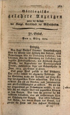 Göttingische gelehrte Anzeigen (Göttingische Zeitungen von gelehrten Sachen) Samstag 5. März 1814