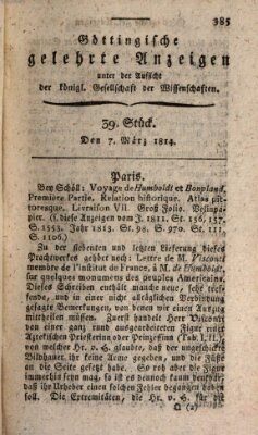 Göttingische gelehrte Anzeigen (Göttingische Zeitungen von gelehrten Sachen) Montag 7. März 1814