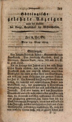 Göttingische gelehrte Anzeigen (Göttingische Zeitungen von gelehrten Sachen) Donnerstag 19. Mai 1814