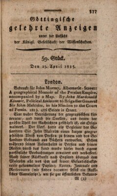 Göttingische gelehrte Anzeigen (Göttingische Zeitungen von gelehrten Sachen) Samstag 15. April 1815