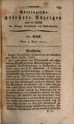 Göttingische gelehrte Anzeigen (Göttingische Zeitungen von gelehrten Sachen) Donnerstag 4. Mai 1815