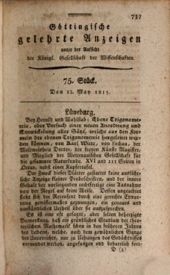 Göttingische gelehrte Anzeigen (Göttingische Zeitungen von gelehrten Sachen) Samstag 13. Mai 1815