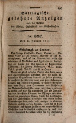 Göttingische gelehrte Anzeigen (Göttingische Zeitungen von gelehrten Sachen) Samstag 10. Juni 1815