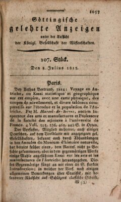 Göttingische gelehrte Anzeigen (Göttingische Zeitungen von gelehrten Sachen) Samstag 8. Juli 1815