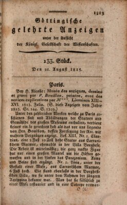 Göttingische gelehrte Anzeigen (Göttingische Zeitungen von gelehrten Sachen) Montag 21. August 1815