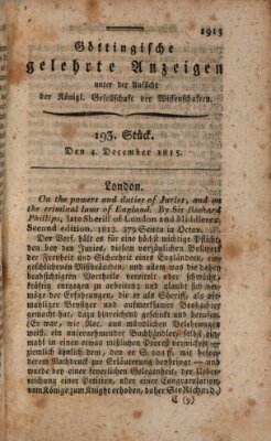 Göttingische gelehrte Anzeigen (Göttingische Zeitungen von gelehrten Sachen) Montag 4. Dezember 1815