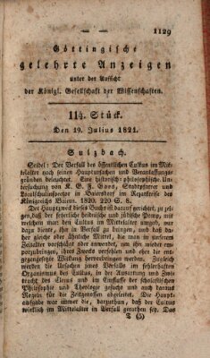 Göttingische gelehrte Anzeigen (Göttingische Zeitungen von gelehrten Sachen) Donnerstag 19. Juli 1821
