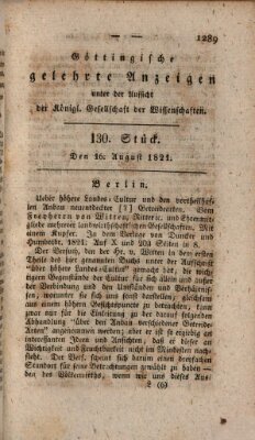 Göttingische gelehrte Anzeigen (Göttingische Zeitungen von gelehrten Sachen) Donnerstag 16. August 1821