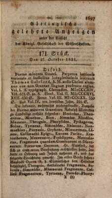 Göttingische gelehrte Anzeigen (Göttingische Zeitungen von gelehrten Sachen) Samstag 27. Oktober 1821