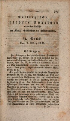Göttingische gelehrte Anzeigen (Göttingische Zeitungen von gelehrten Sachen) Samstag 2. März 1822