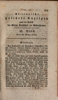 Göttingische gelehrte Anzeigen (Göttingische Zeitungen von gelehrten Sachen) Montag 25. März 1822