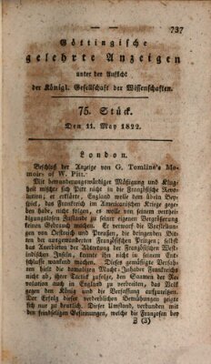 Göttingische gelehrte Anzeigen (Göttingische Zeitungen von gelehrten Sachen) Samstag 11. Mai 1822