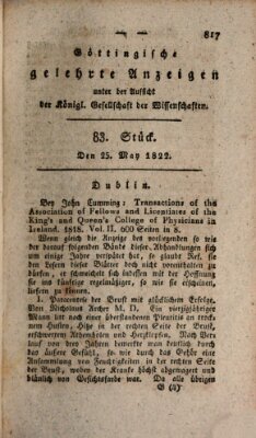Göttingische gelehrte Anzeigen (Göttingische Zeitungen von gelehrten Sachen) Samstag 25. Mai 1822