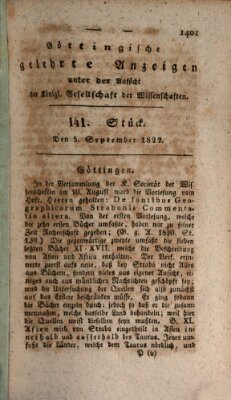 Göttingische gelehrte Anzeigen (Göttingische Zeitungen von gelehrten Sachen) Donnerstag 5. September 1822