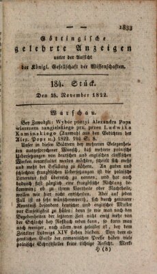 Göttingische gelehrte Anzeigen (Göttingische Zeitungen von gelehrten Sachen) Montag 18. November 1822