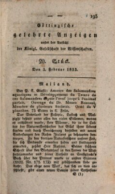 Göttingische gelehrte Anzeigen (Göttingische Zeitungen von gelehrten Sachen) Montag 3. Februar 1823