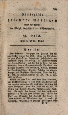 Göttingische gelehrte Anzeigen (Göttingische Zeitungen von gelehrten Sachen) Donnerstag 6. März 1823