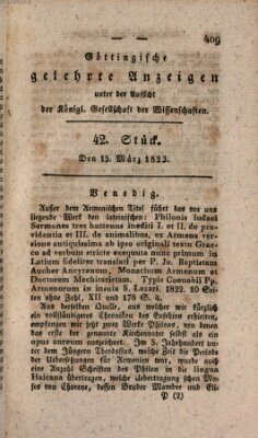 Göttingische gelehrte Anzeigen (Göttingische Zeitungen von gelehrten Sachen) Samstag 15. März 1823