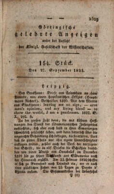 Göttingische gelehrte Anzeigen (Göttingische Zeitungen von gelehrten Sachen) Samstag 27. September 1823